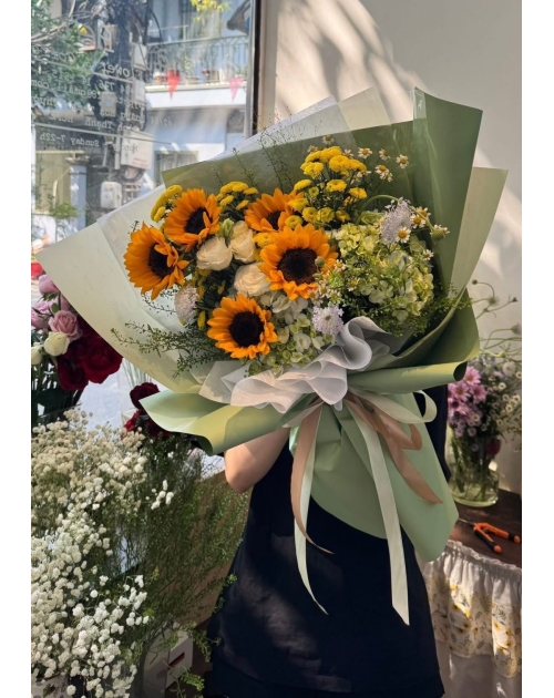 Bó hoa hướng dương mix Cẩm Tú cầu 