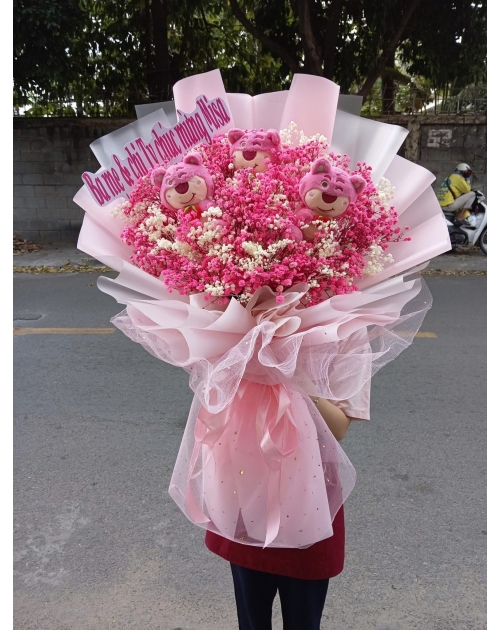 Bó hoa gấu dâu mix hoa baby tại Linh Đông, Linh Chiểu, Linh Xuân, Hiệp Bình Phước, Hiệp Bình Chánh, Linh Tây