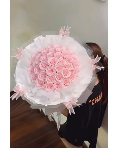 Bó hoa sáp màu Hồng cao cấp bó tròn