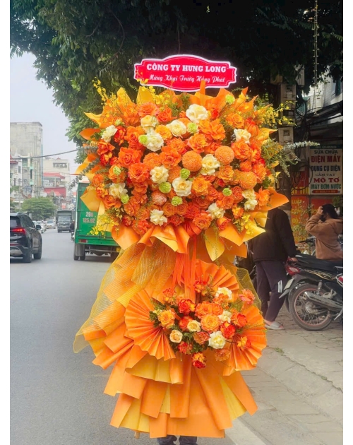 Kệ khai trương cúc mẫu đơn cam