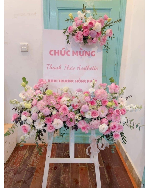 Kệ khai trương tone hong bảng fomex