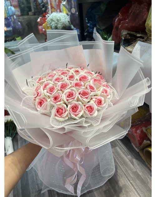 Bó hoa sáp song hỷ màu hồng 