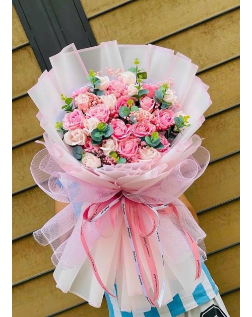 Bó hoa hồng sáp mix bi khô