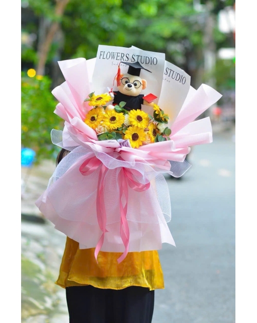 Bó hoa sáp hướng dương kèm gấu
