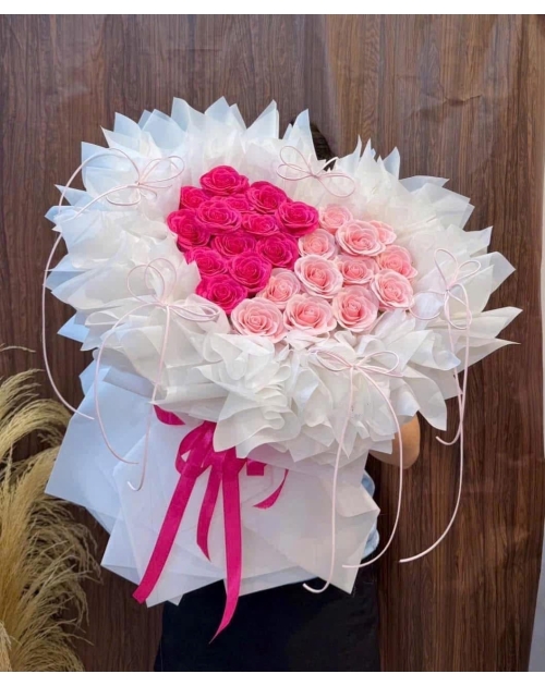 Bó hoa trái tim cao cấp 2 màu