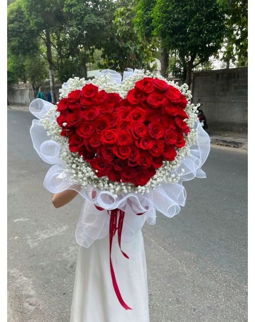 Bó hoa trái tim phồng