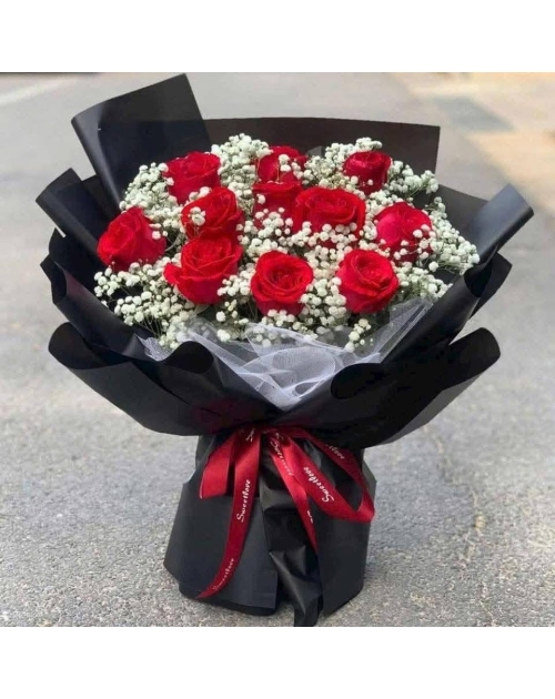 Bó hoa hồng đỏ mix baby  tại Thuận an 