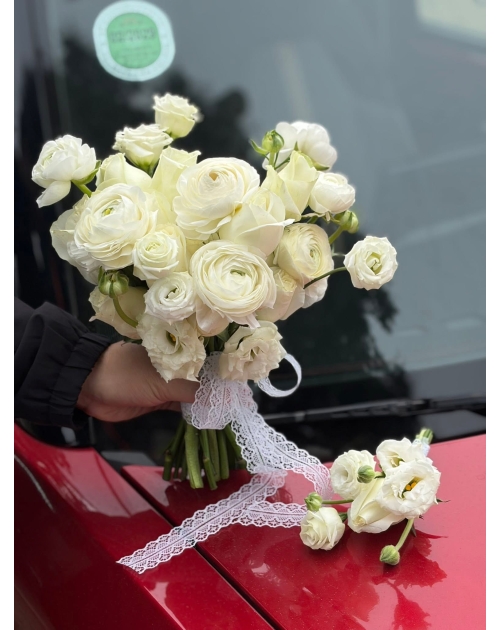 Bó hoa cưới mao lương trắng