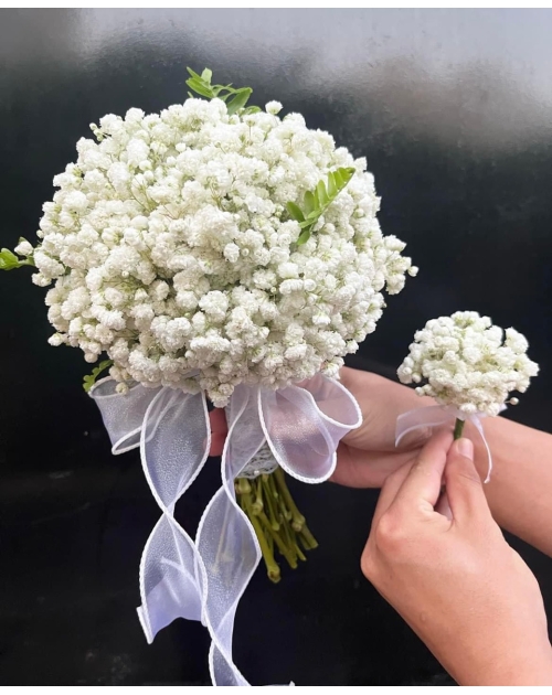 Hoa cưới hoa bi trắng