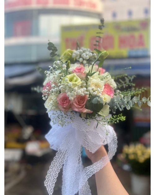 Hoa cưới tone trắng hồng
