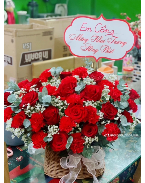 Giỏ hoa Hồng tặng khai trương Hồng phát 
